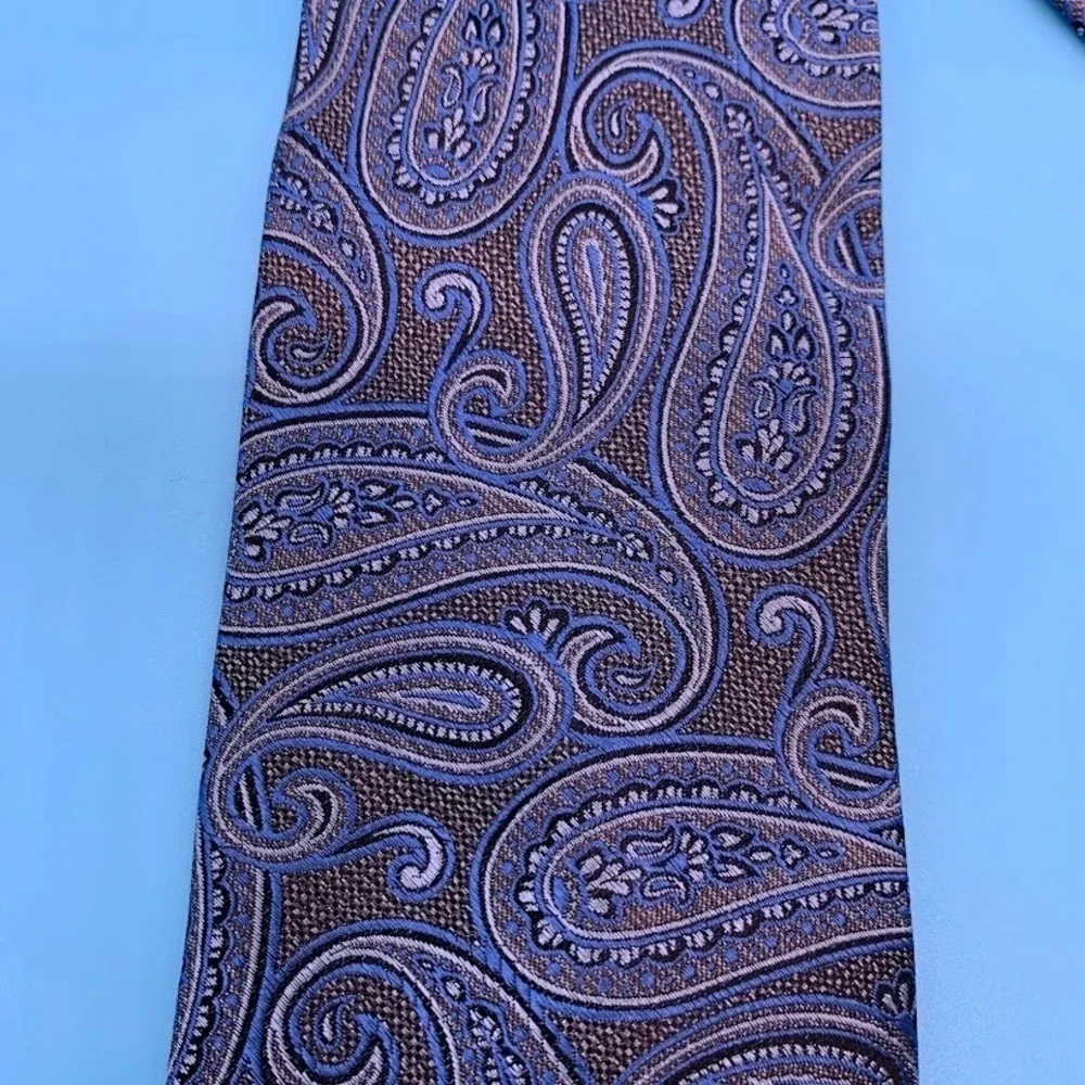 Pronto Uomo Platinum Blue Paisley 100% Silk Luxury Men's Classic Neck Tie